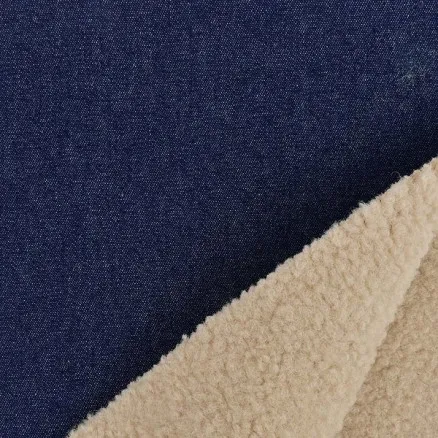 Denimstoff med pels 150cm 008 - Mørkeblå