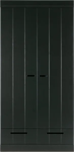 Connect, garderobeskap, 2 dører og 2 skuffer, svart, H195x53x94 cm, furutre