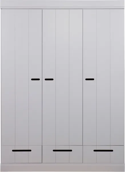 Connect, garderobeskap, 3 dører og 3 skuffer, grå, H195x53x140 cm, furutre